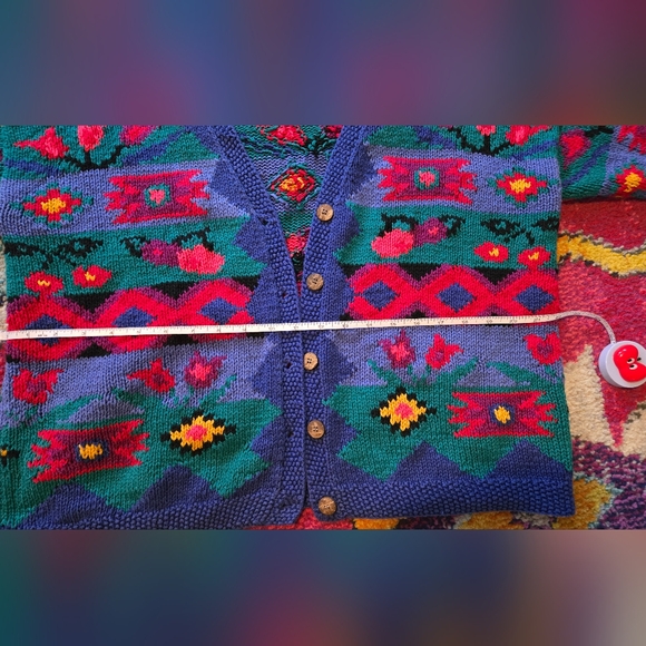 Vintage L.L. Bean Sweater Cardigan Colorful Button Up Geometric VTG - Picture 4 of 10